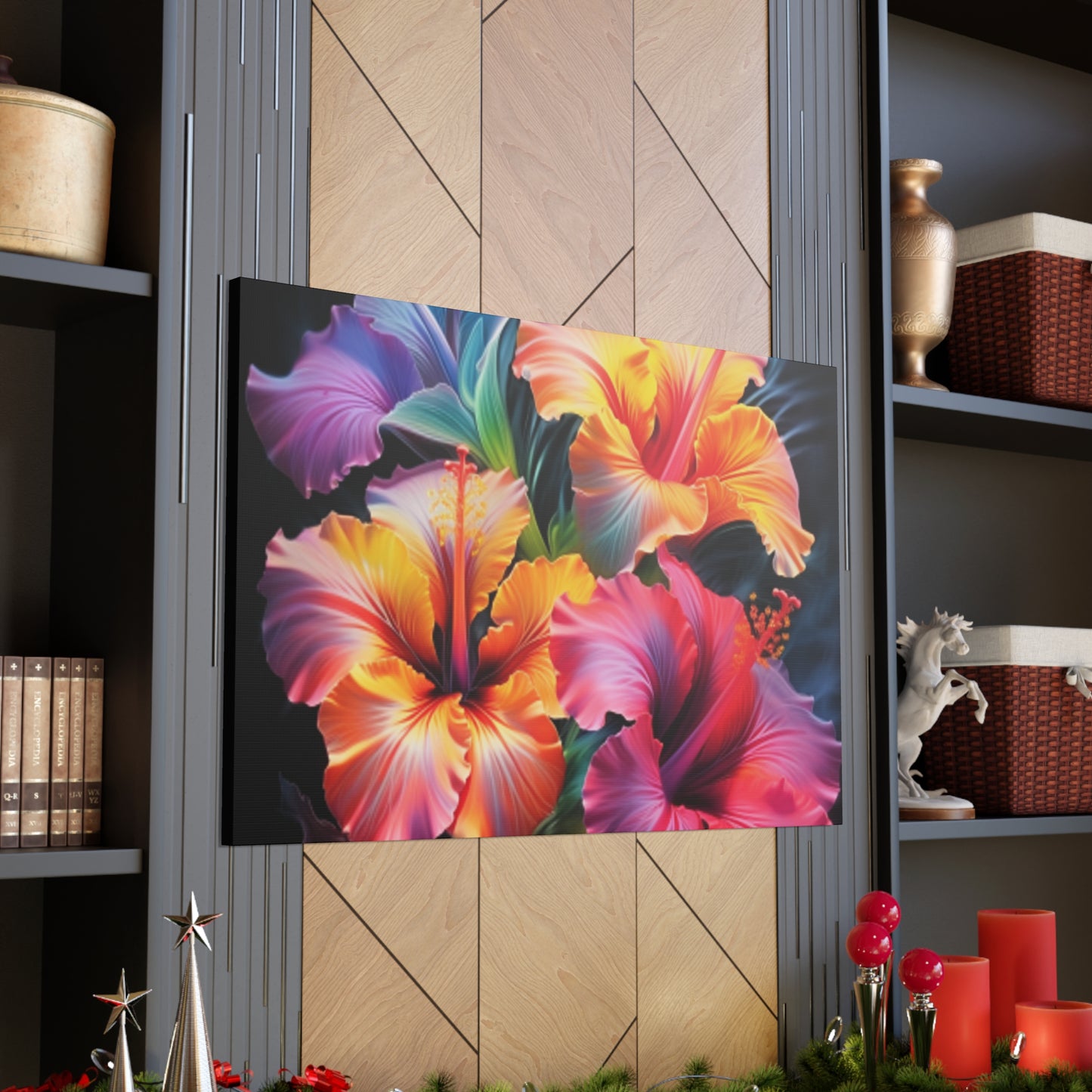 Pretty Colored Glowing Hibiscus  - Large Wall Art