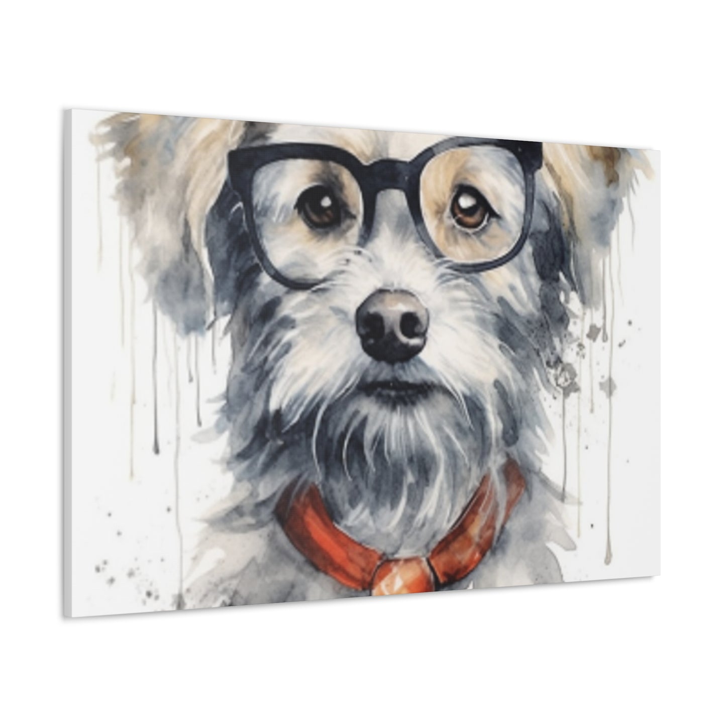 White Dog, Black Glasses, Orange Tie- Large Wall Art