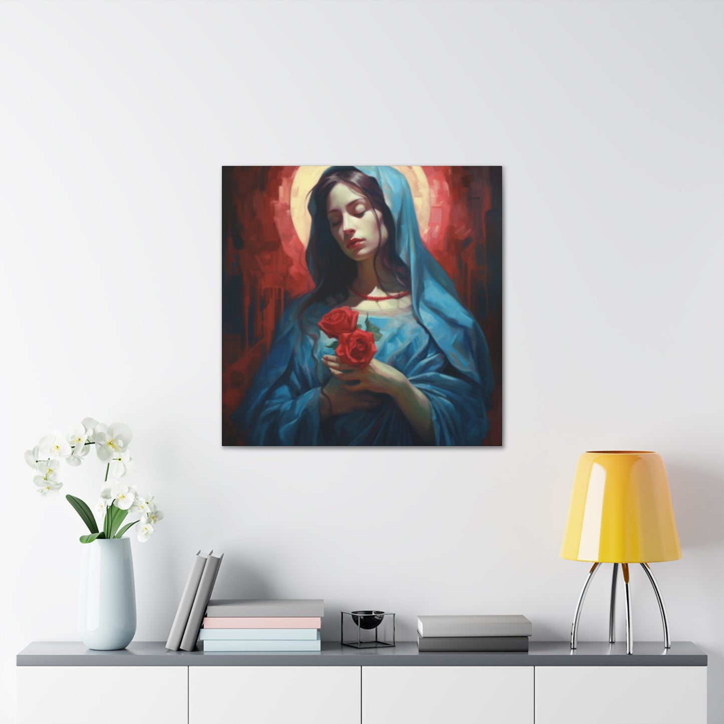 The Virgin Mary With Roses And Golden Glow- Large Wall Art