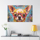Happy Chihuahua In Purple Glasses - Large Wall Art