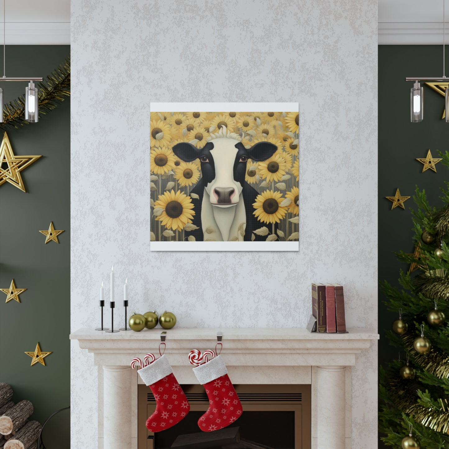 Pretty Cow Blending In With Sunflowers - Large Wall Art