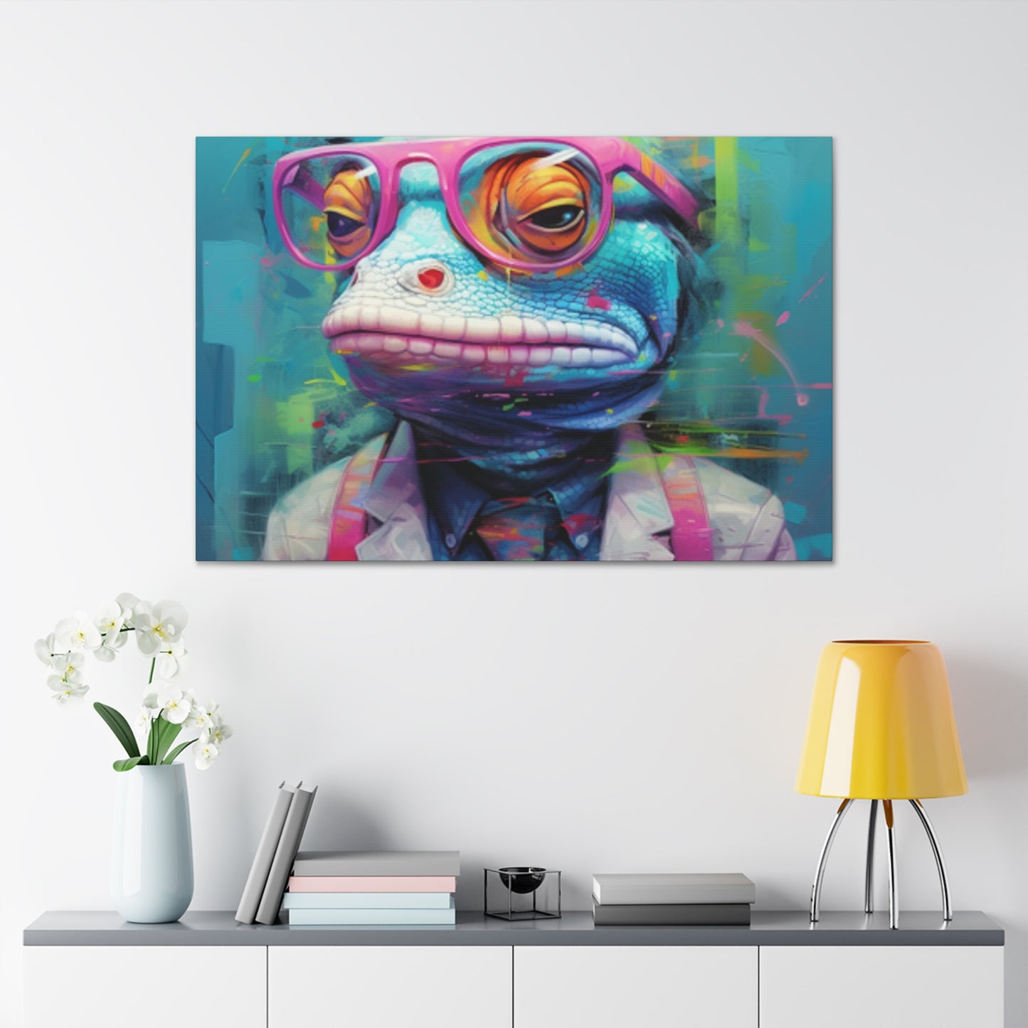 Moody Lizard Dude With Blue Background - Large Wall Art