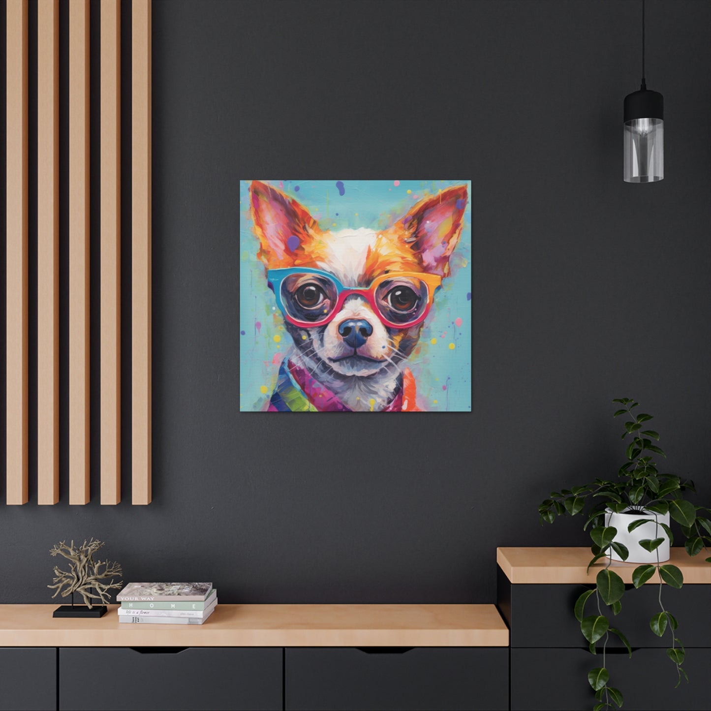 Sweet Chihuahua In Multi Colored Glasses, Paint Drops- Large Wall Art