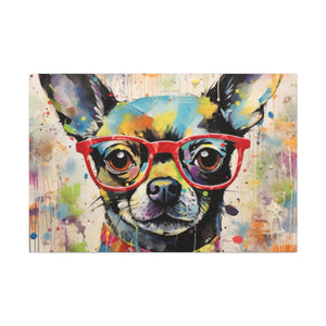 Colorful Painting Of Chihuahua In Red Glasses - Large Wall Art