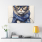 Gray Kitty, Blue Glasses And Scarf - Large Wall Art