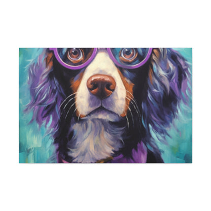 Purple Glasses And Collar On Dog- Large Wall Art