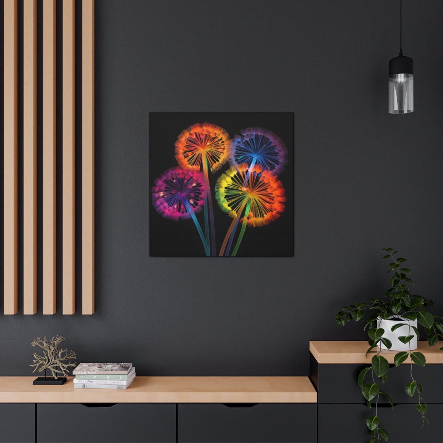 Glowing, Neon, Electric Dandelions - Large Wall Art