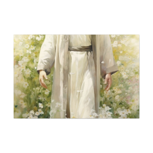 Jesus Surrounded By White Flowers And A Heavenly Glow- Large Wall Art