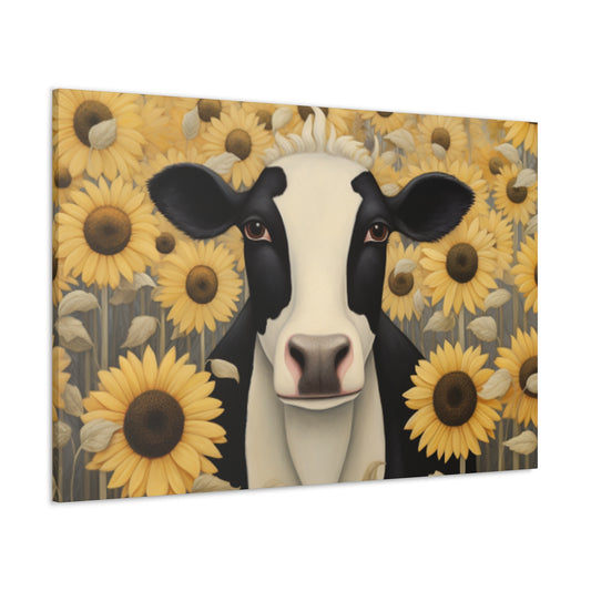 Pretty Cow Blending In With Sunflowers - Large Wall Art