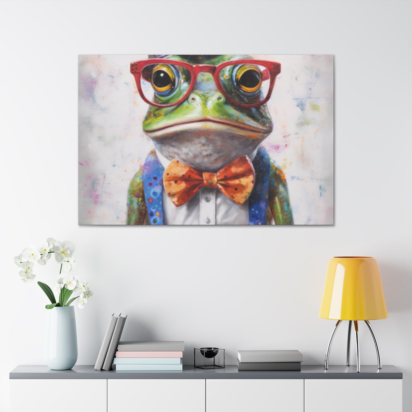 Green Frog In Red Glasses And Purple Hat - Large Wall Art