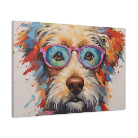 Smart Colorful Dog In Blue And Pink Glasses- Large Wall Art