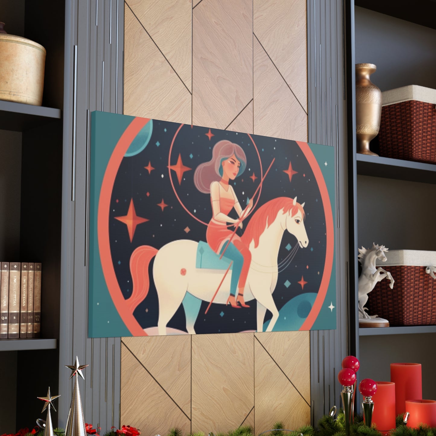 A Lofi Girl With Good Vibe Orbs On Her Horse - Large Wall Art