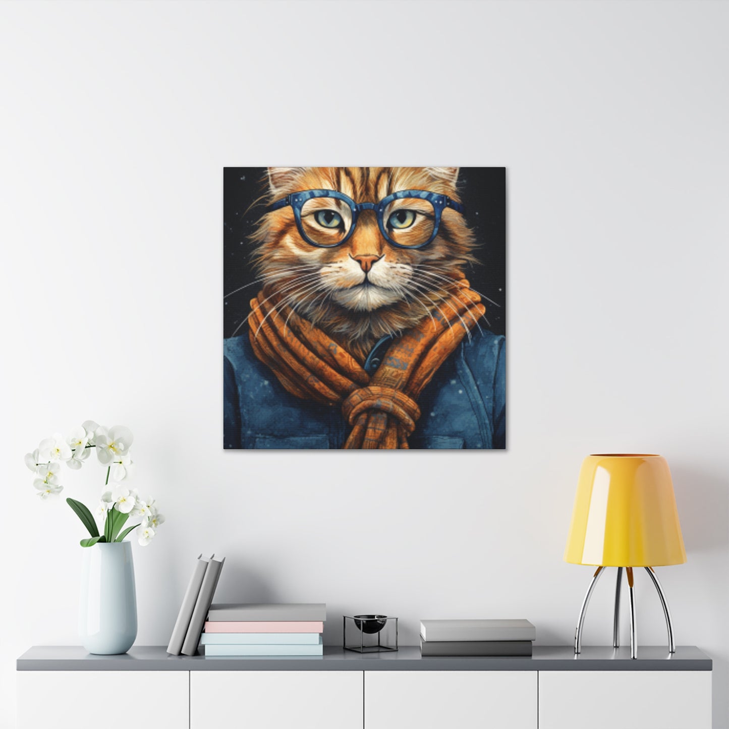 Fluffy Kitty In Glasses And Denim - Large Wall Art