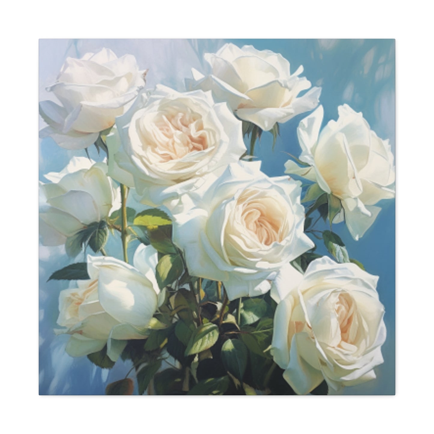 Pure White Roses In Bloom- Large Wall Art