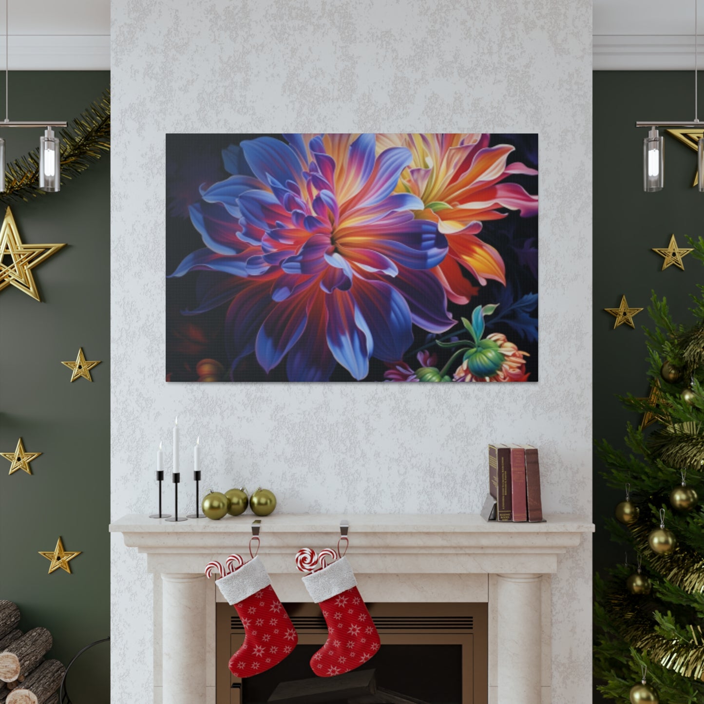 Fully Bloomed Glowing Flowers - Large Wall Art