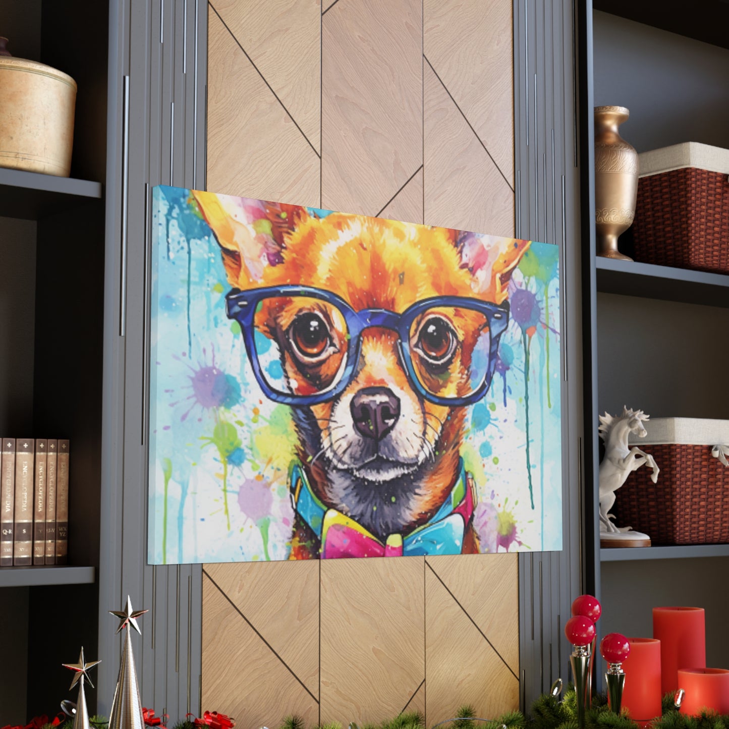 Nerdy Chihuahua In Blue Glasses And Bow Tie - Large Wall Art