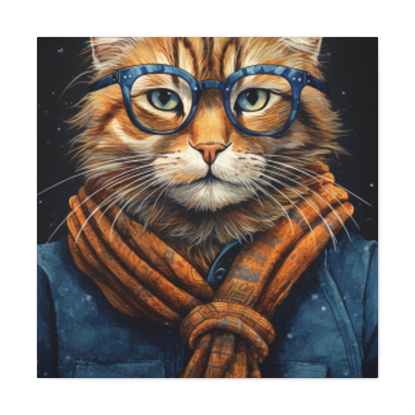 Fluffy Kitty In Glasses And Denim - Large Wall Art