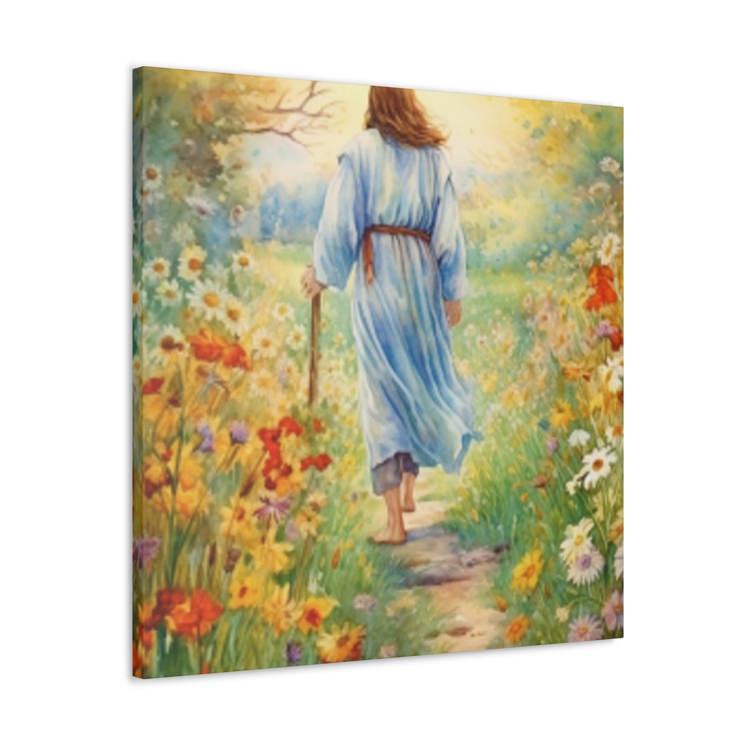 Walk With Jesus, A Dirt Path Surrounded Buy Yellow, Orange And White Flowers - Large Wall Art