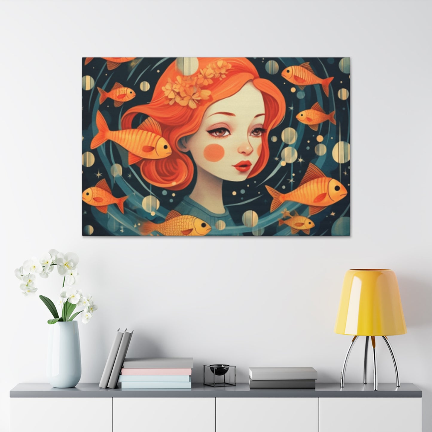 Lofi Style Pisces Surrounded By Fish  - Large Wall Art