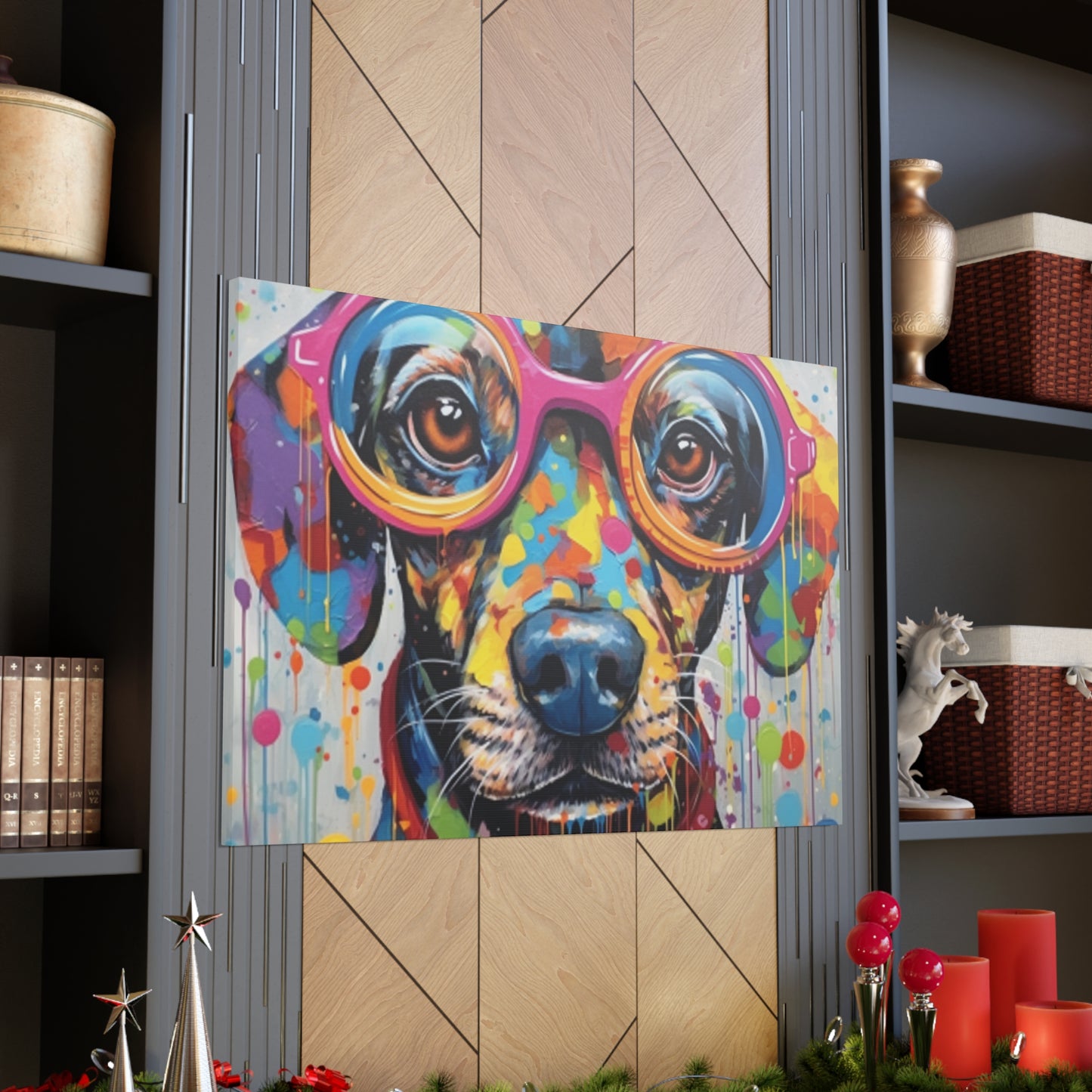 Painted Polka Dot Dog In Glasses - Large Wall Art