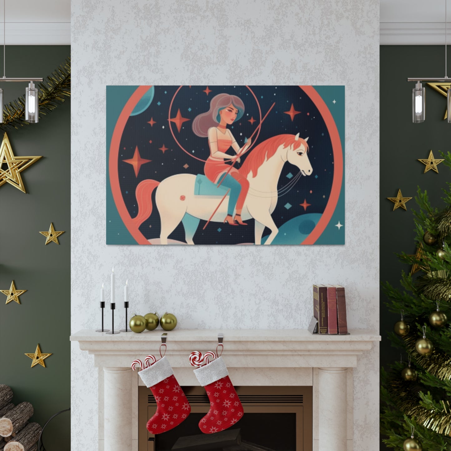 A Lofi Girl With Good Vibe Orbs On Her Horse - Large Wall Art