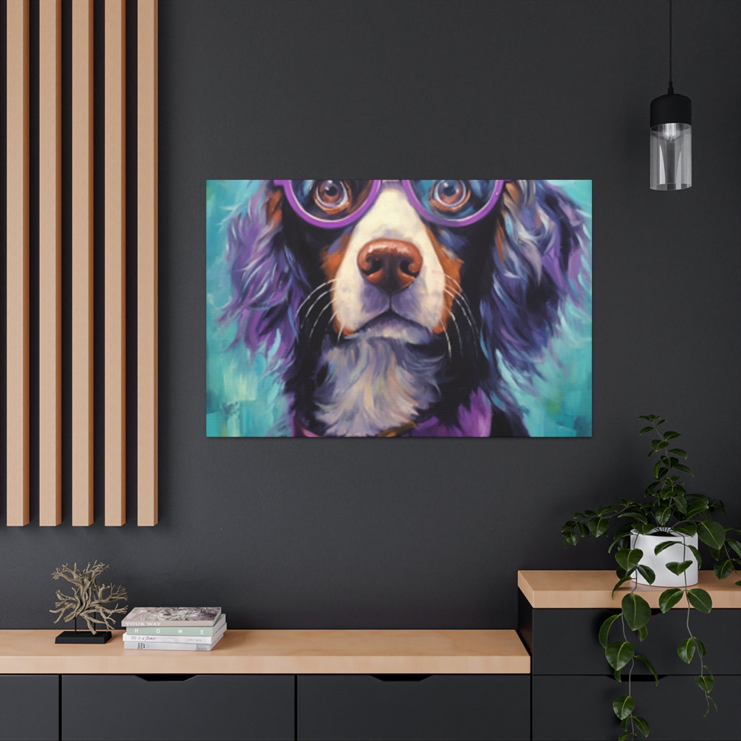 Purple Glasses And Collar On Dog- Large Wall Art