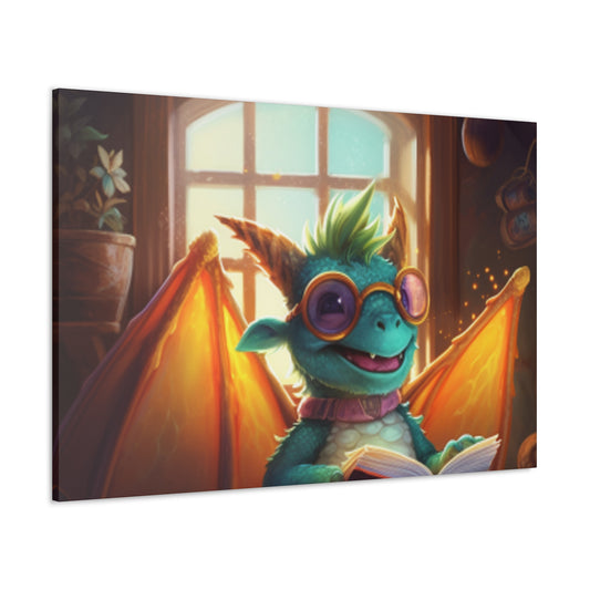 Little Dragon Reads A Book- Large Wall Art