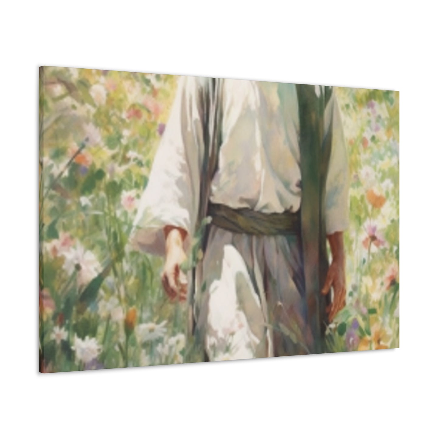 Jesus Admiring God's Beautiful Flowers  - Large Wall Art