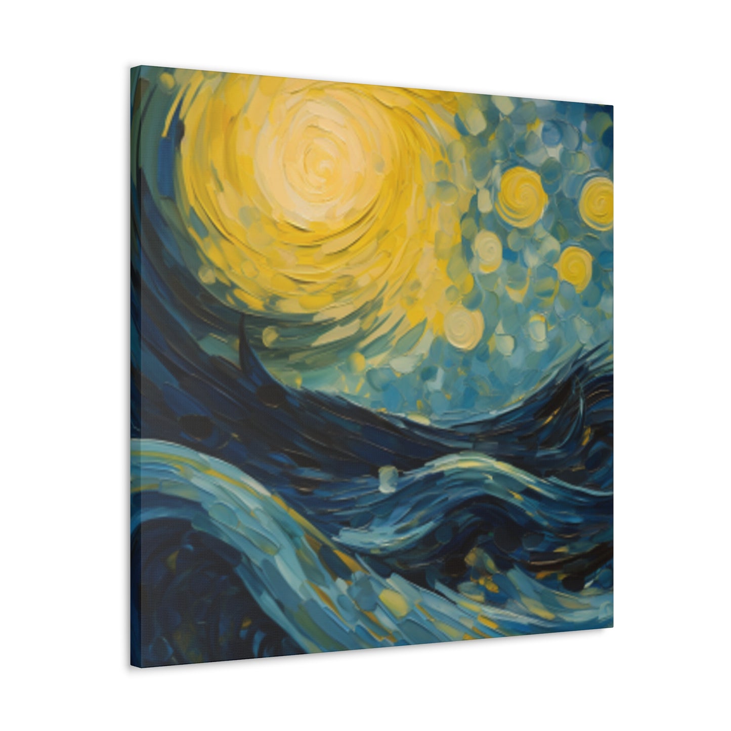 Waves And Full Moon Starry Night Style- Large Wall Art