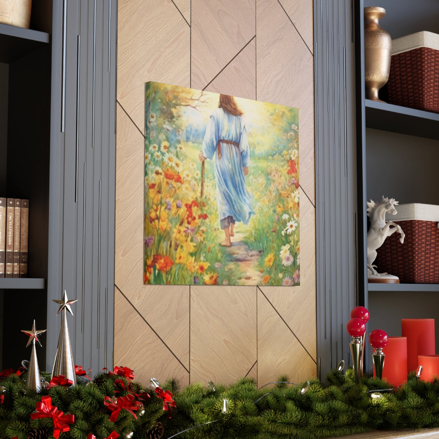 Walk With Jesus, A Dirt Path Surrounded Buy Yellow, Orange And White Flowers - Large Wall Art