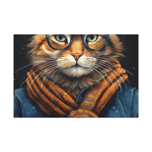 Fluffy Kitty In Glasses And Denim - Large Wall Art