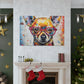 Painting Of A Chihuahua In Red Collar And Glasses With Multi Color Paint Spots - Large Wall Art