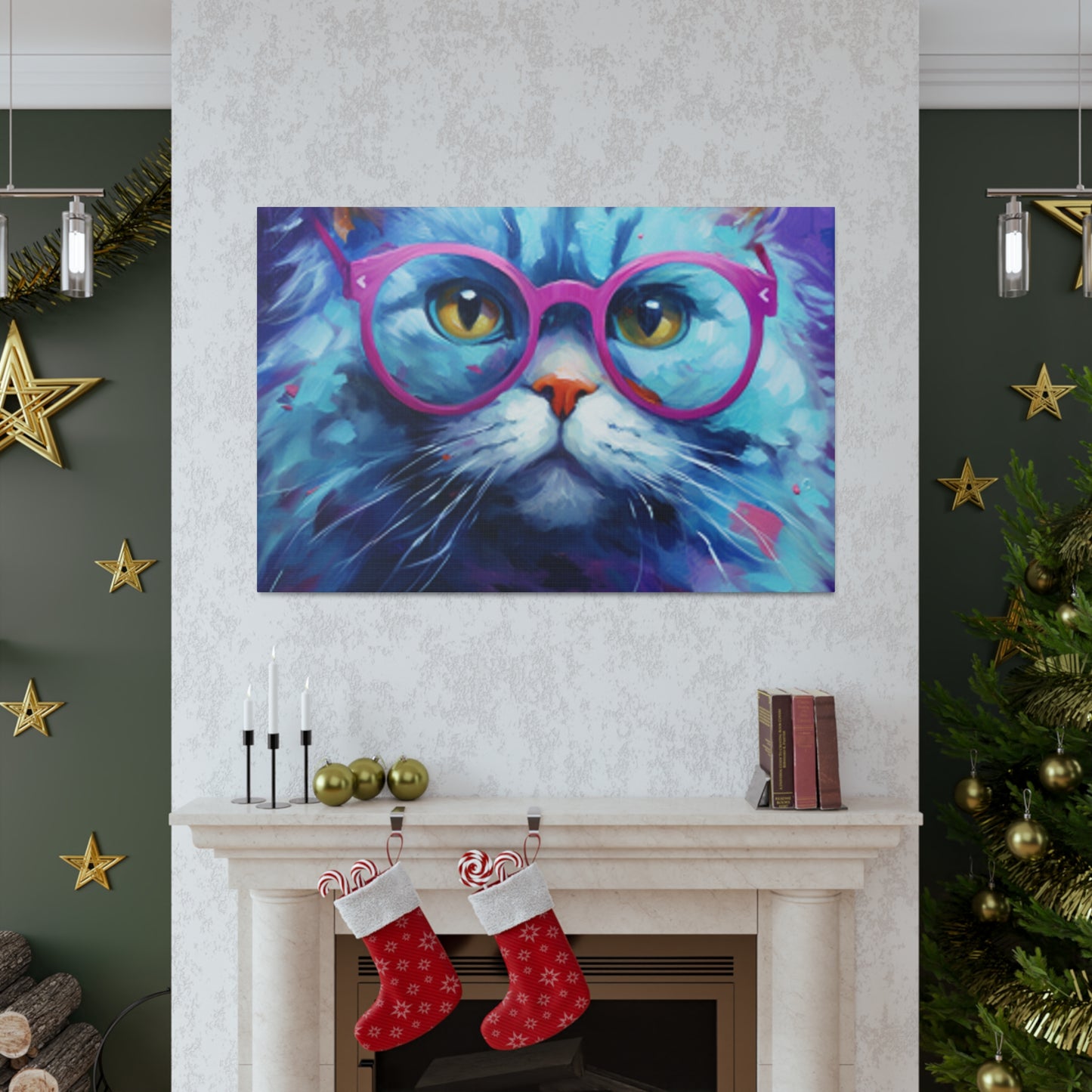 Puuur-ple Background And Glasses On A Pretty Kitty- Large Wall Art