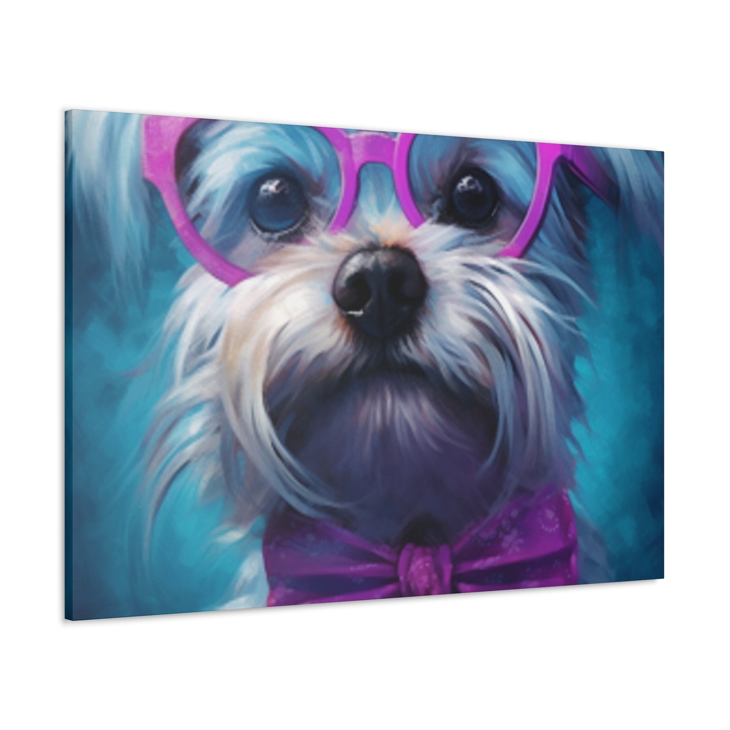 Cute Doggy In Pink Glasses, Bow Tie And Scrunchie - Large Wall Art