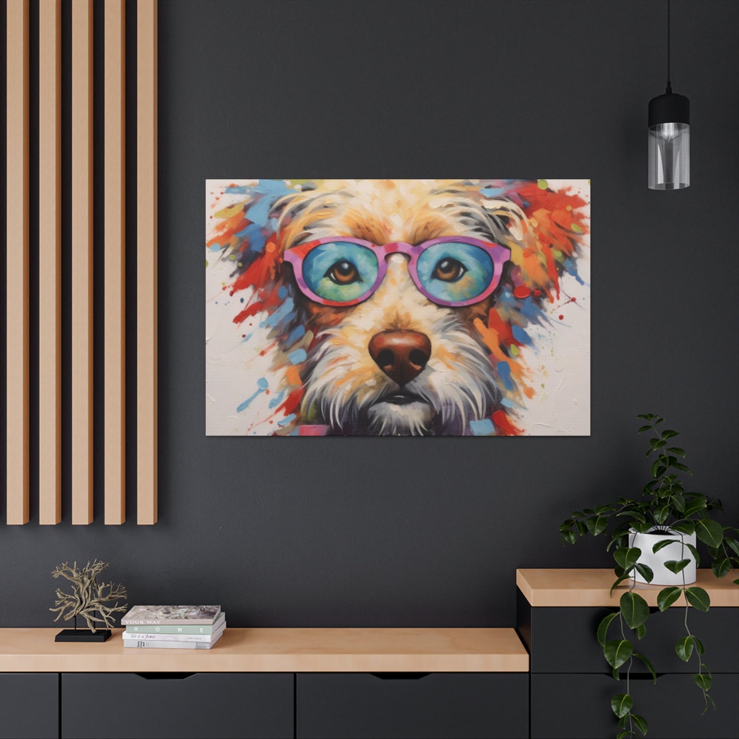 Smart Colorful Dog In Blue And Pink Glasses- Large Wall Art