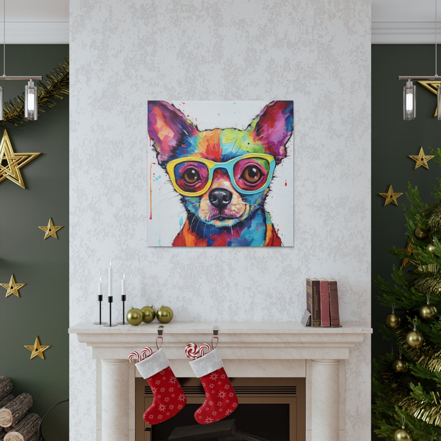 Rainbow Colored Chihuahua, In Multi Colored Glasses  - Large Wall Art