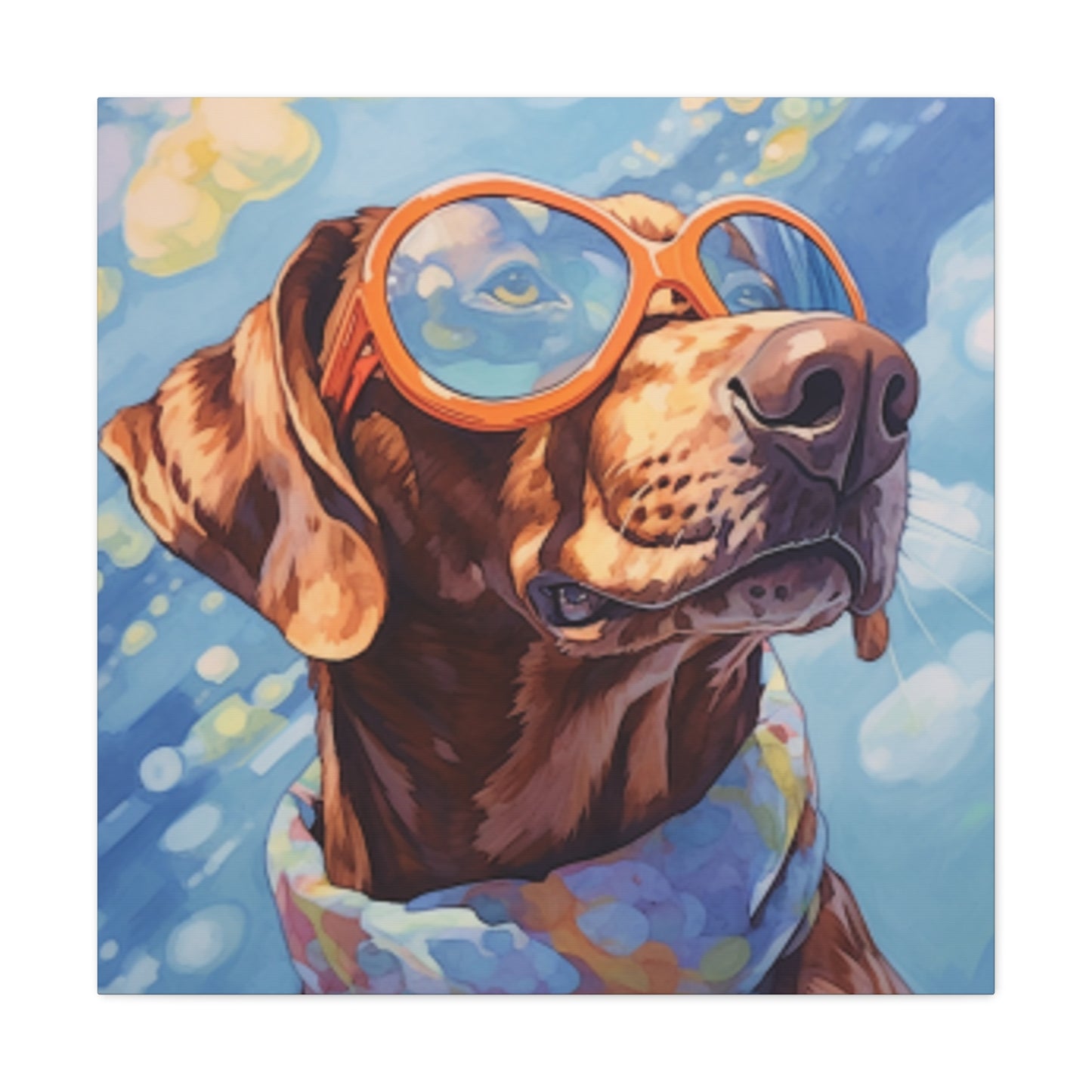 Brown Dog In Yellow Glasses With Blue Sky- Large Wall Art