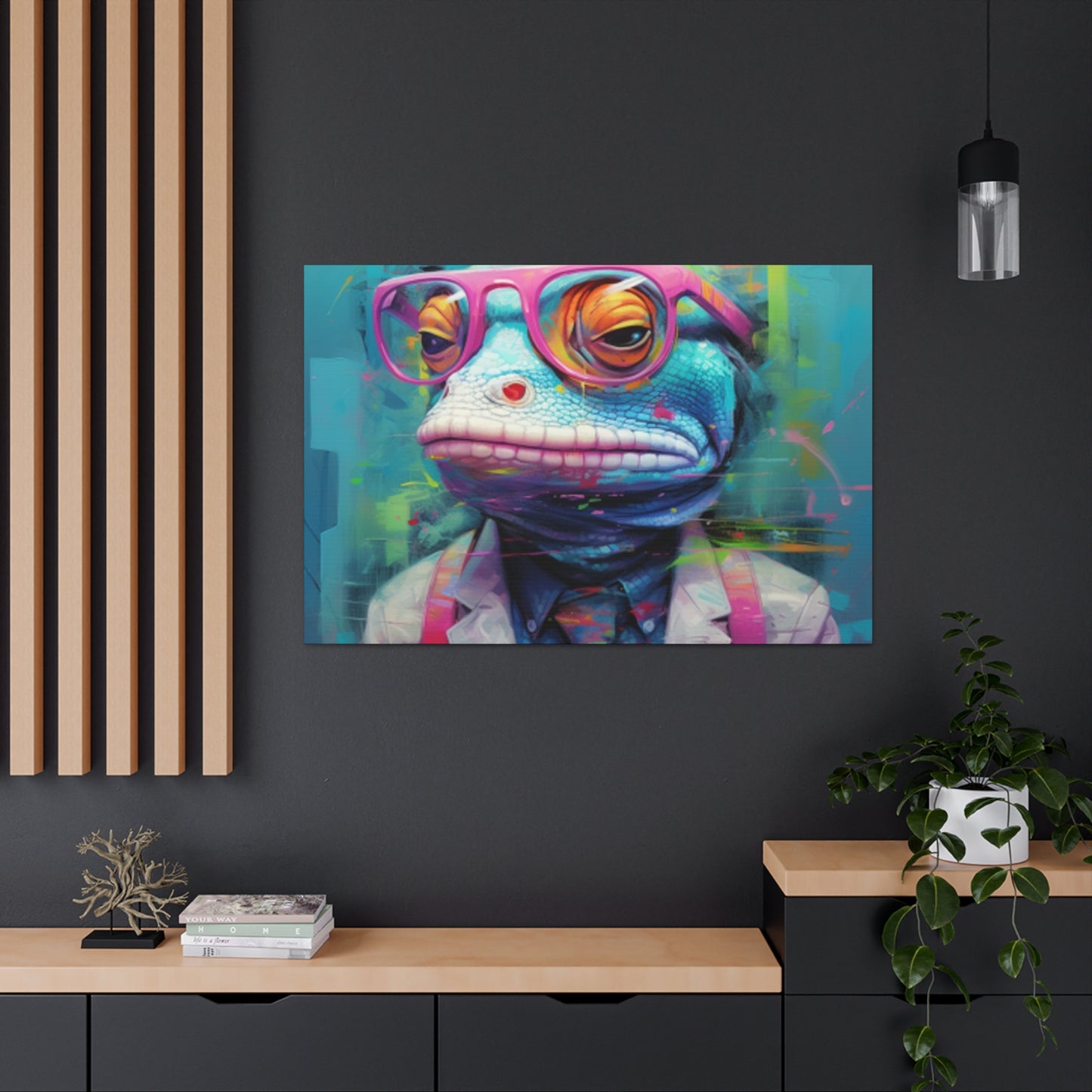 Moody Lizard Dude With Blue Background - Large Wall Art