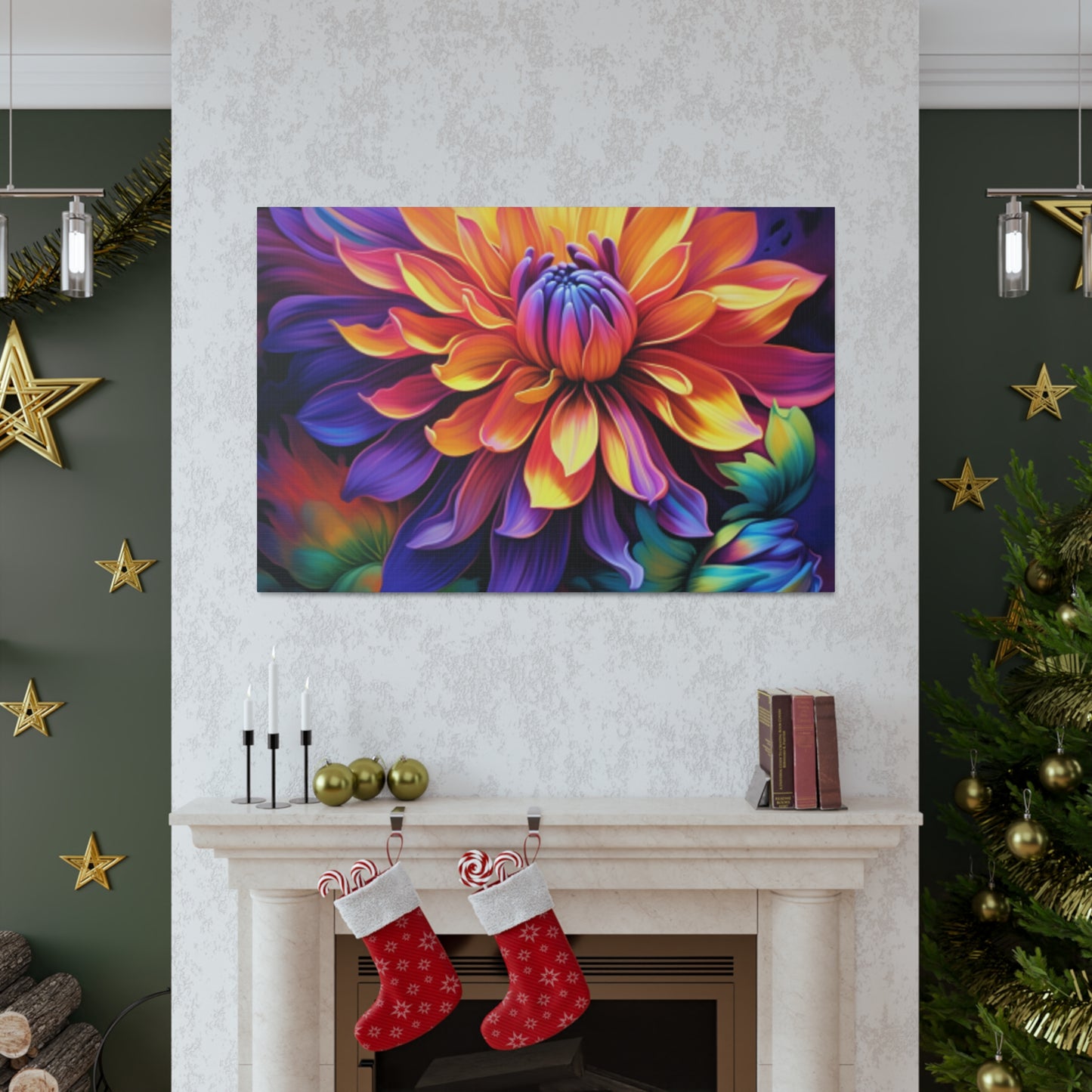 Glowing Multi Colored Flower In Bloom - Large Wall Art