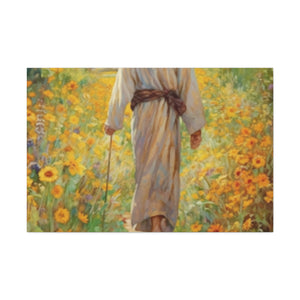 Walk With Jesus, A Dirt Path Through Yellow Flowers - Large Wall Art