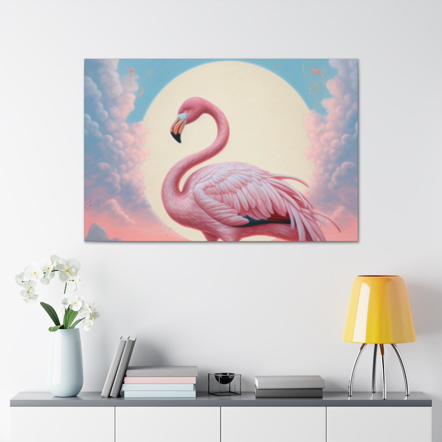 Peaceful, Pink Flamingo In Paradise - Large Wall Art