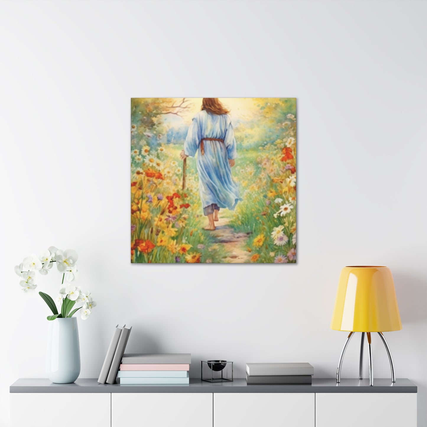 Walk With Jesus, A Dirt Path Surrounded Buy Yellow, Orange And White Flowers - Large Wall Art