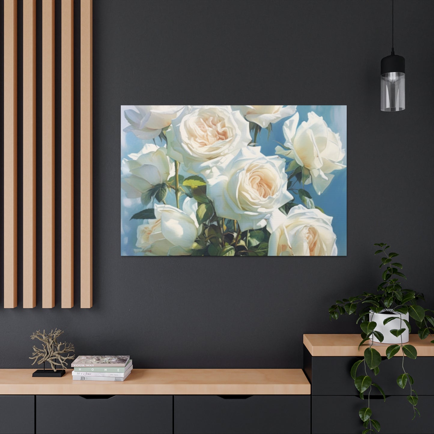 Pure White Roses In Bloom- Large Wall Art