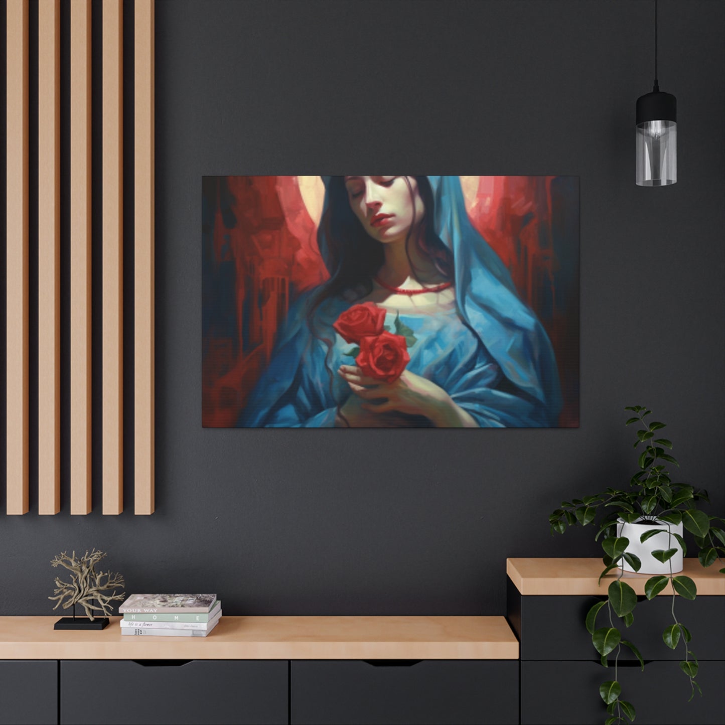 The Virgin Mary With Roses And Golden Glow- Large Wall Art