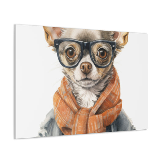 Chihuahua In Glasses And Orange Scarf  - Large Wall Art