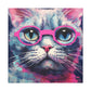 Kitty With A Purple Glow And Purple Glasses - Large Wall Art