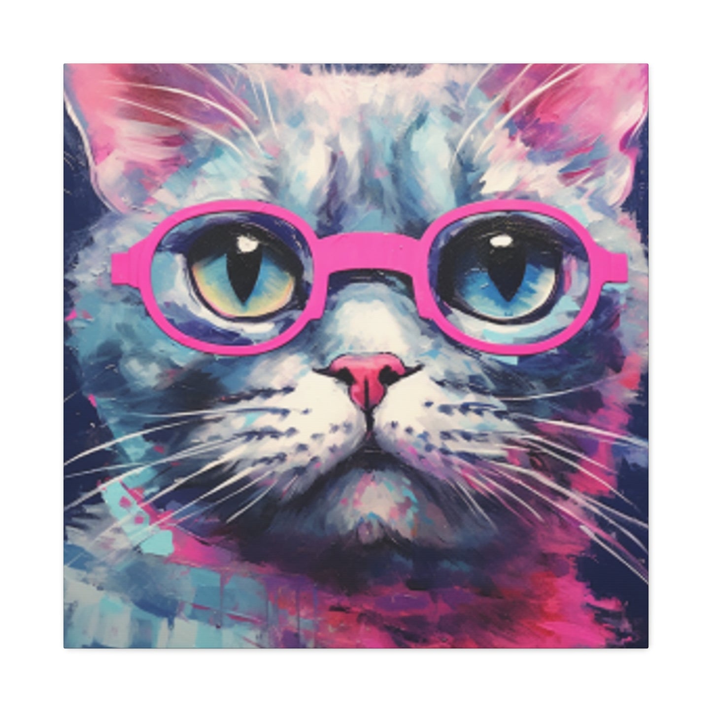 Kitty With A Purple Glow And Purple Glasses - Large Wall Art