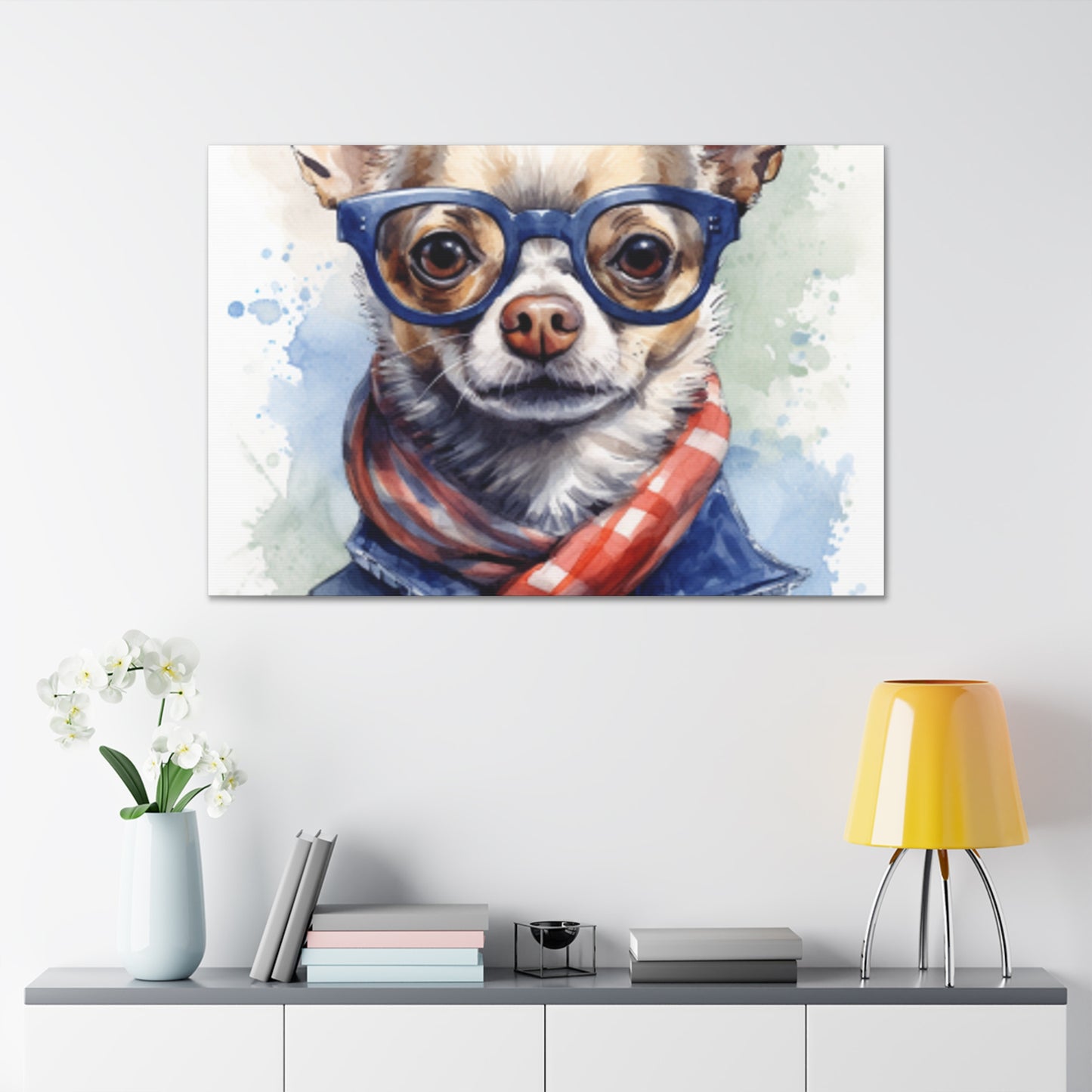 Sweet Chihuahua In Blue Glasses And Red, White And Blue - Large Wall Art