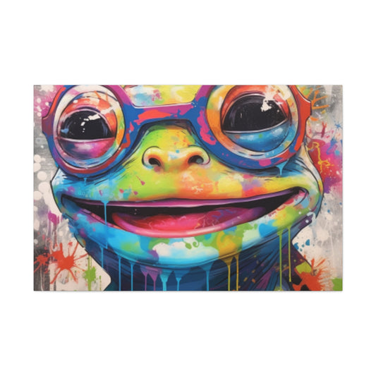 Happy Frog In Glasses Painting - Large Wall Art