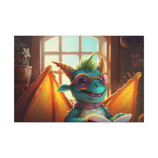 Little Dragon Reads A Book- Large Wall Art